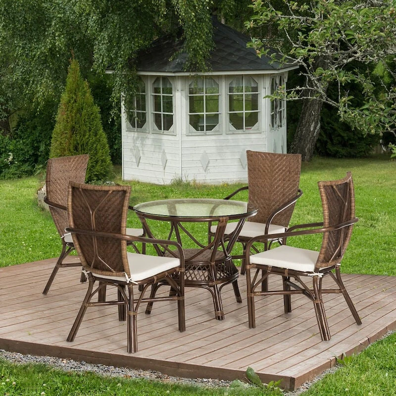 4Living Atalanta Rottinki 4-hengen Ruokailuryhmä Tummanruskea - Image 6