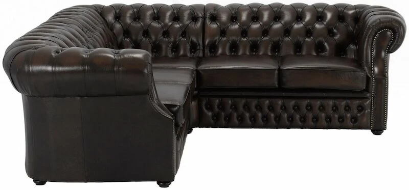 Chesterfield Kulmasohva 2K2 Punaruskea Rub-off Nahka, Wenge Jalat - Image 2