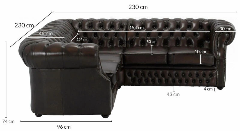 Chesterfield Kulmasohva 2K2 Punaruskea Rub-off Nahka, Wenge Jalat - Image 3